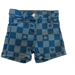 4/20$ Blue Checkered Heart Print Baby Denim Shorts size 9-12 months